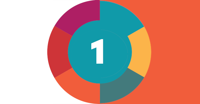The number "1" in a colourful circle